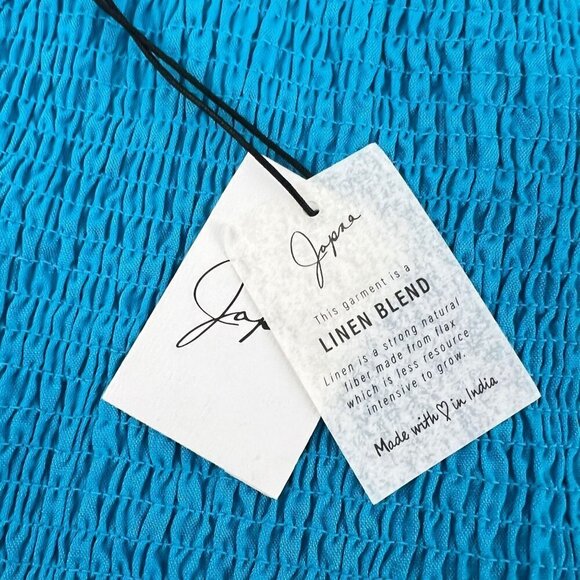 Japna Halter Crop Top Blue Wrap smocked Linen Blend Size L - Picture 4 of 7